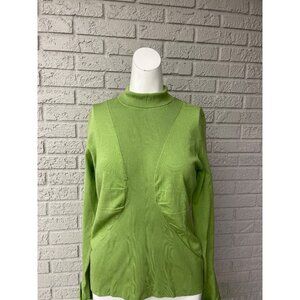 Essendi Women Green Silk Blend Long Sleeve Lightweight High Neck Sweater Size XL